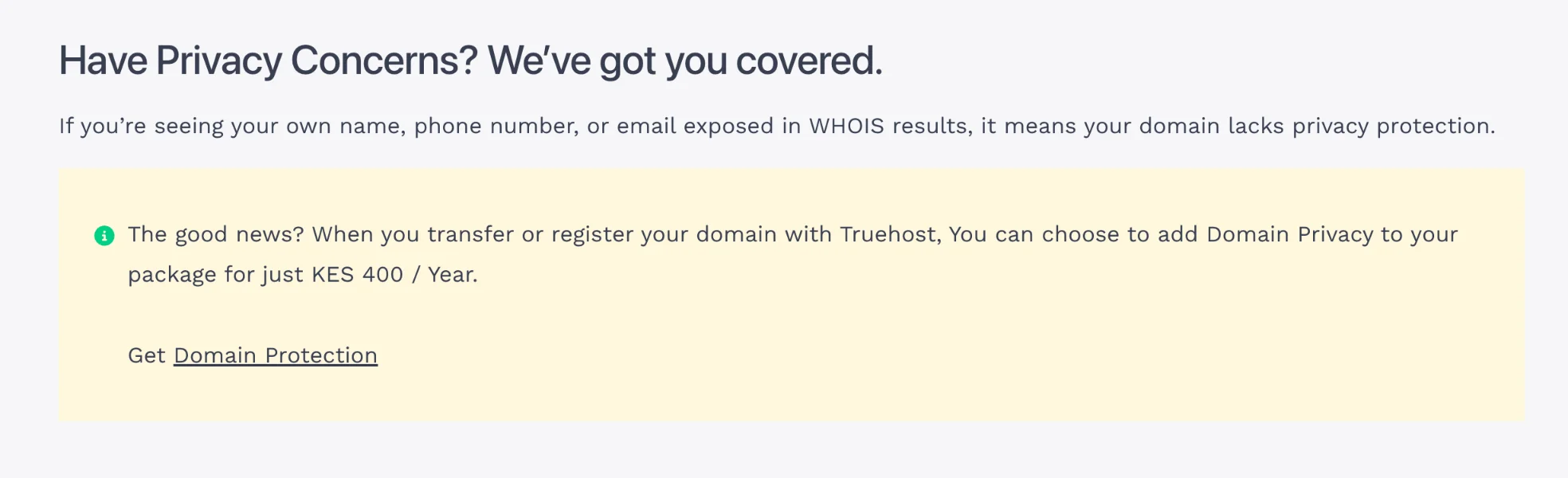 Truehos Whois price screenshot