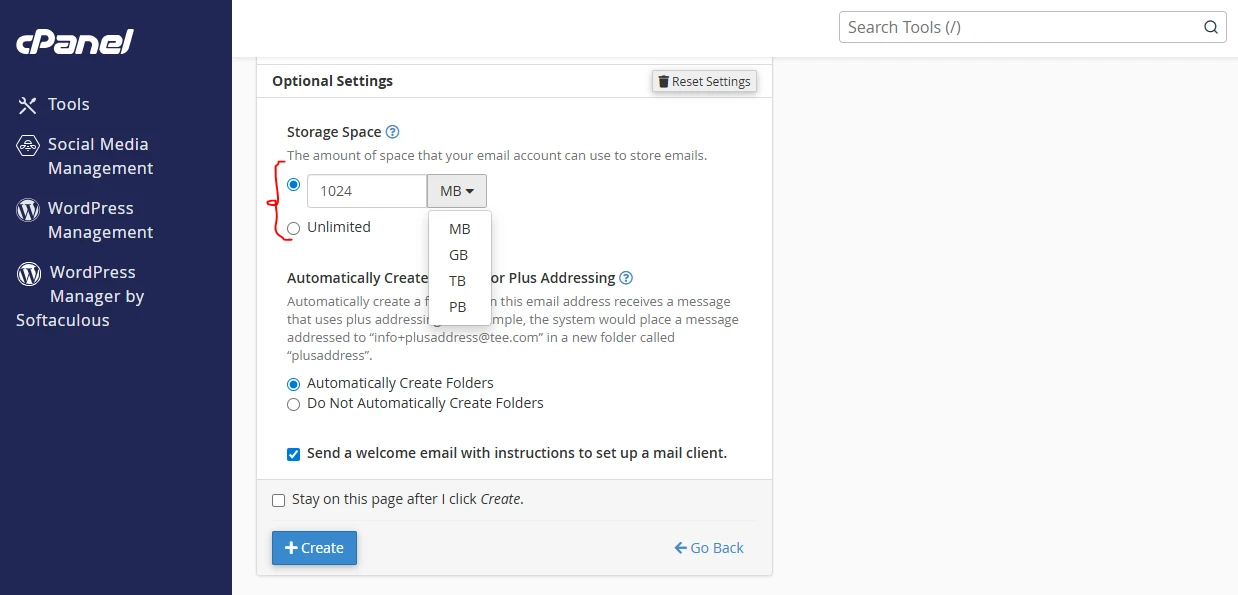 Mail quota