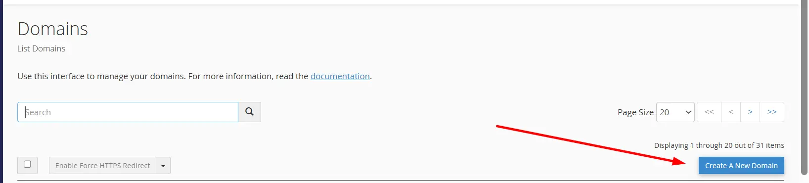 a screenshot of domain creation section in cpanel