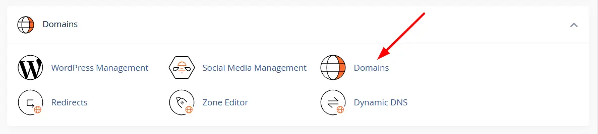 a screenshot of domain section in cPanel