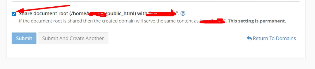 a screenshot of checking or unchecking share document root
