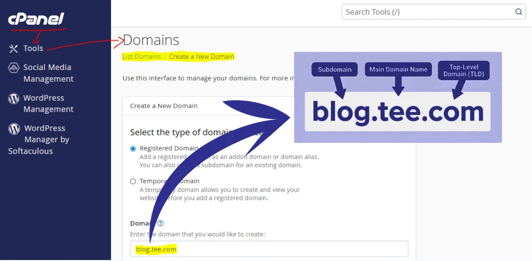 subdomain vs parked vs addon domain

