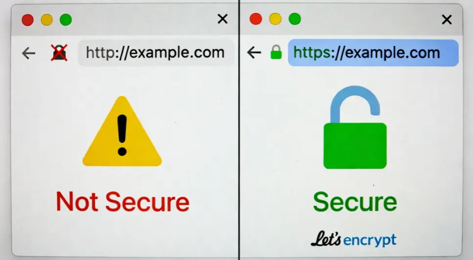an image of different websites, one secure and another not secure