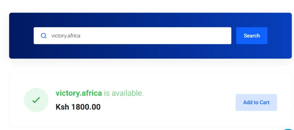 a screenshot showing an available .Africa domain plus current prices