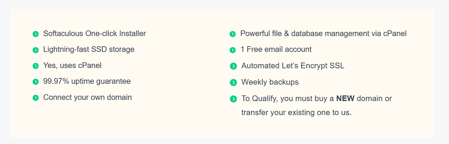 a screenshot of features you enjoy with free hosting 