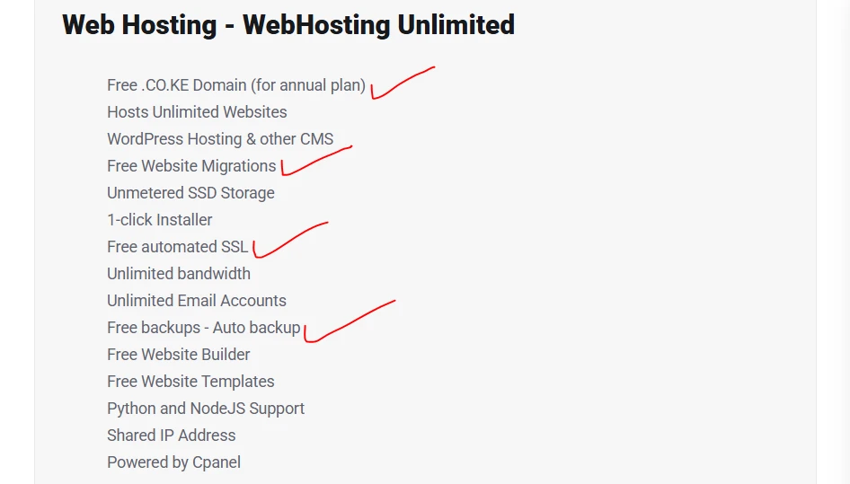 Free extras to Unlimited hosting
