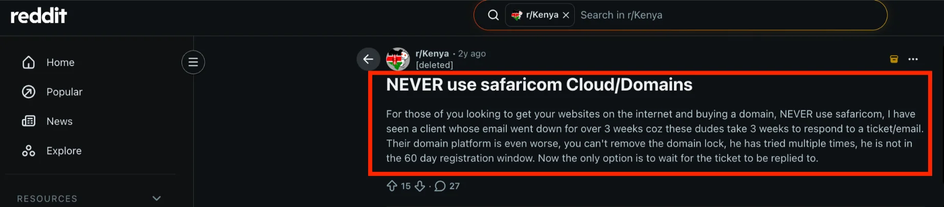 Reddit review on Safaricom domains
