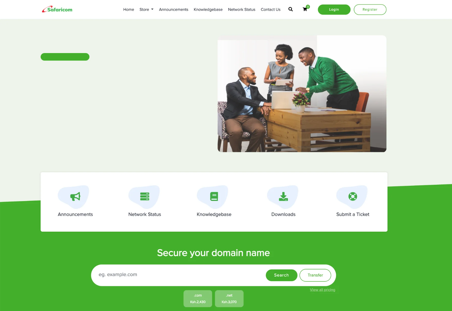 Safaricom Domains page