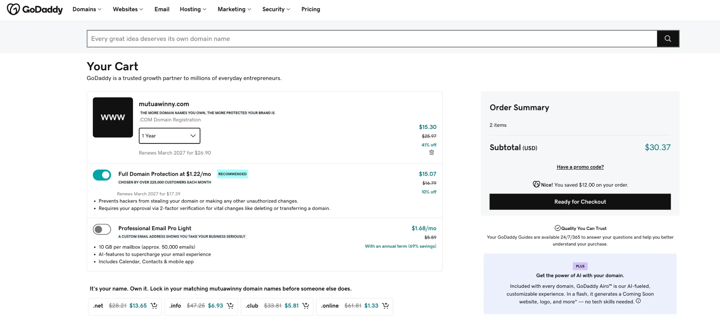 GoDaddy checkout