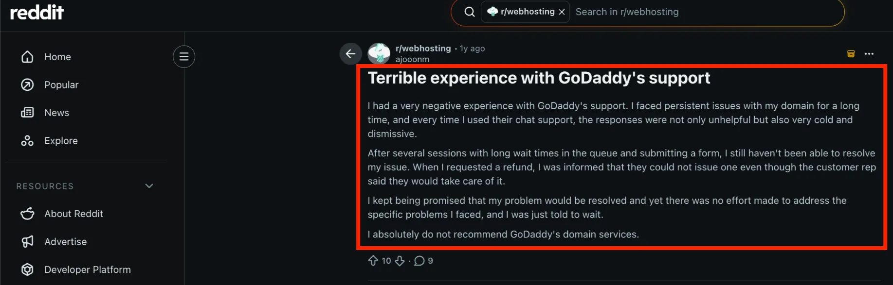 reddit reviews on GoDaddy