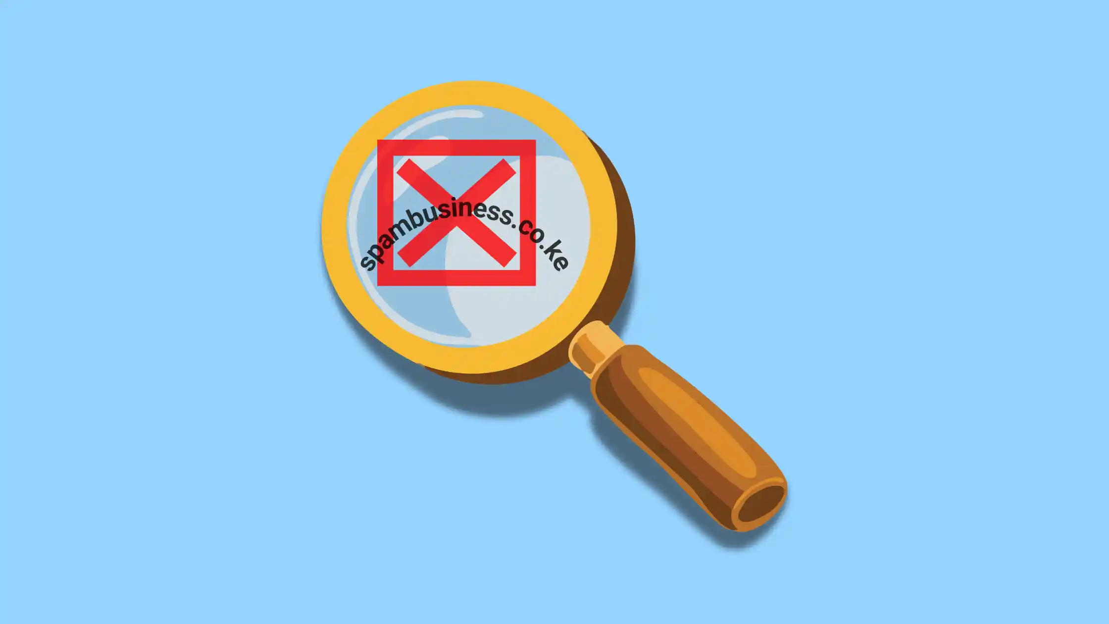 A clean graphic: magnifying glass over a domain name with subtle red flag