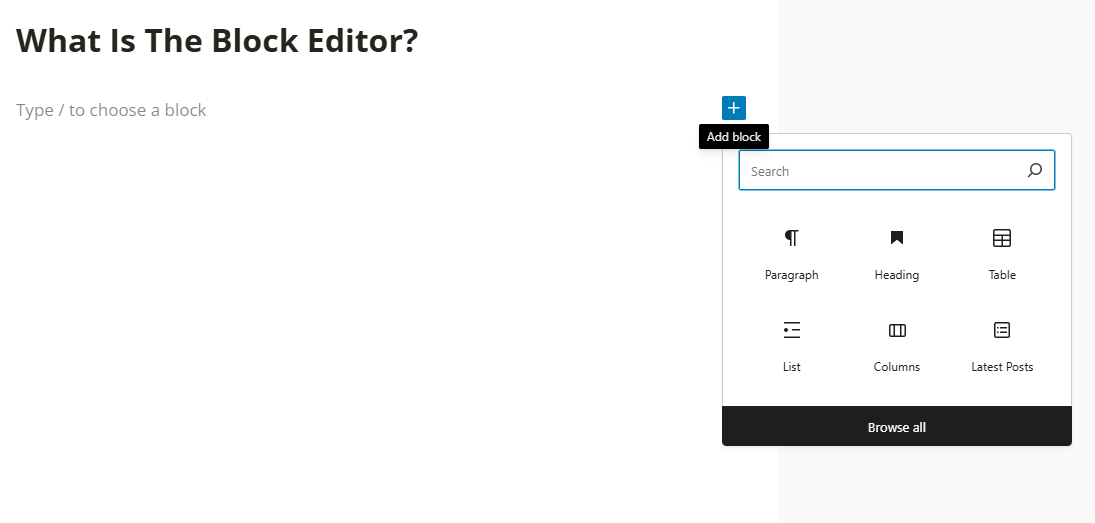 Adding blocks such as paragraphs, media and sections