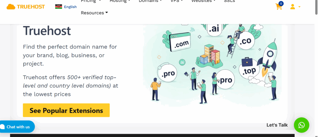 a sreenshot of truehost.co.ke domain section