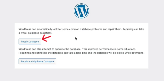 Load the repair Database tool in WordPress