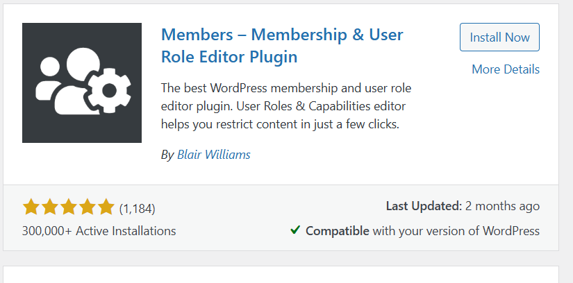 a screenshot of Members plugin