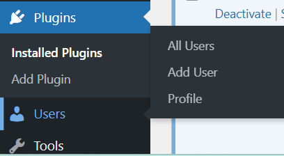 a screenshot of Users section