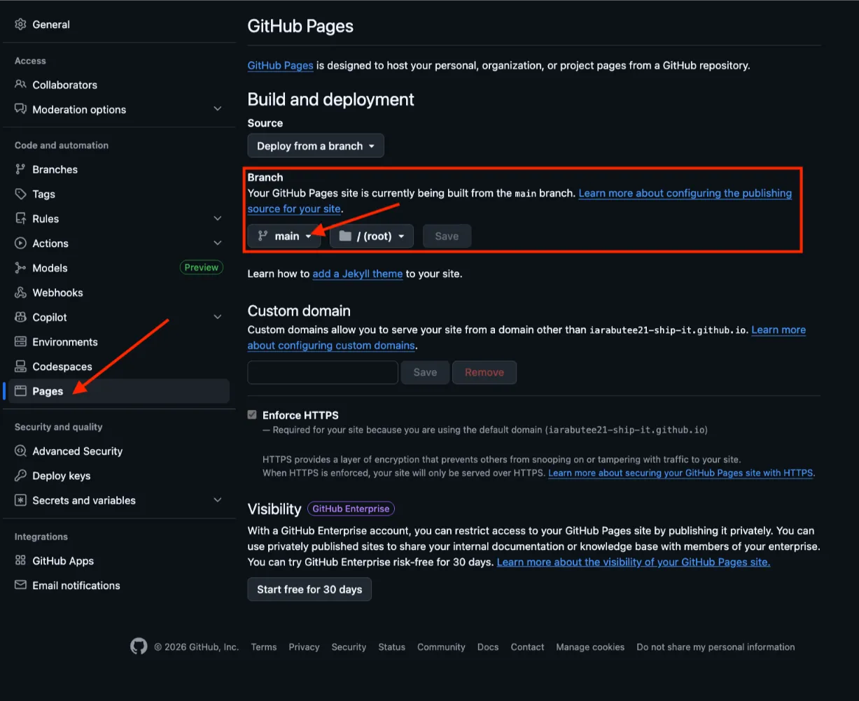 GitHub Page - Branch (main)
