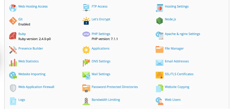 Plesk web hosting control panel dashboard