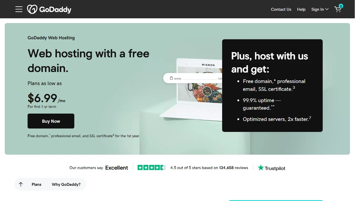 Web hosting with email - GoDaddy