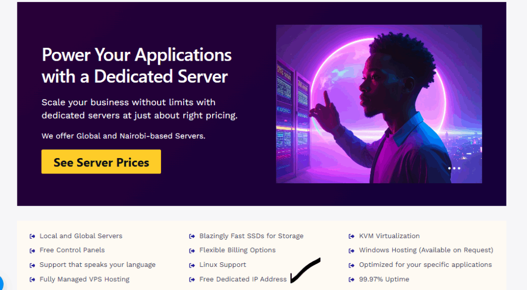 Dedicated server with free dedicated IP address