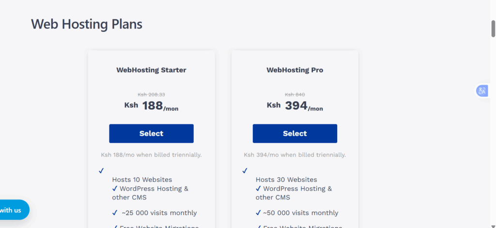 Best Budget Web Hosting for Students and Personal Projects 2 a screenshot of truehost ke hosting plans