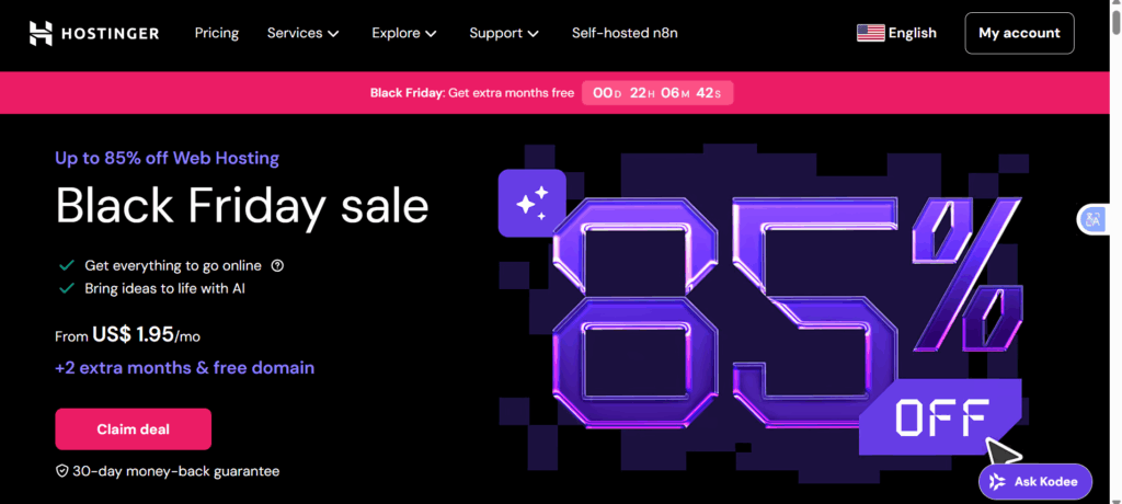 Best Budget Web Hosting for Students and Personal Projects 3 a screenshot of hostinger