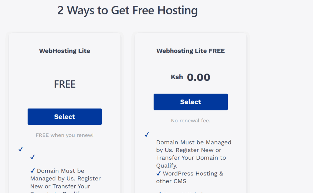 a screenshot of 2 ways to get free hosting with truehost ke