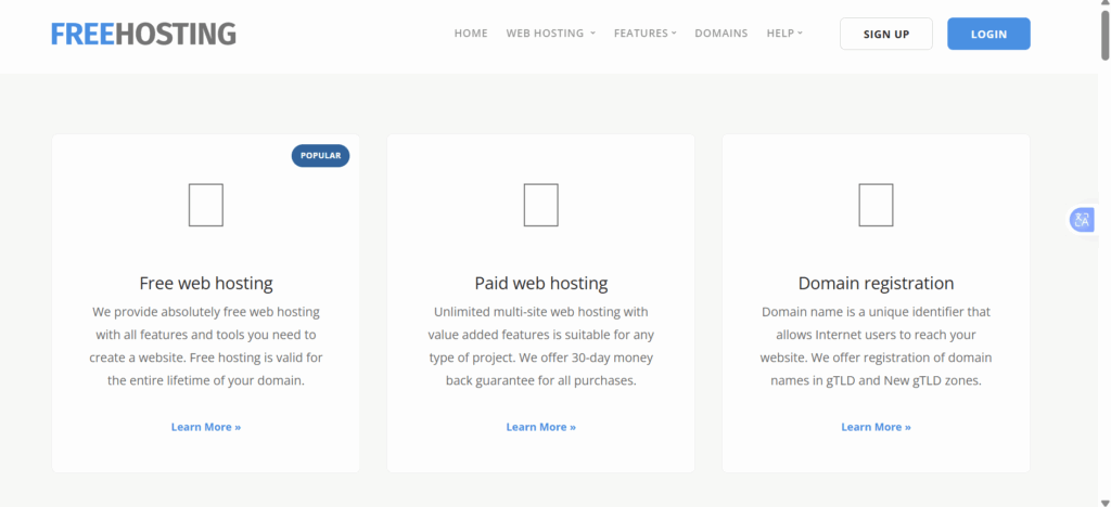 a screenshot of free hosting web hosting