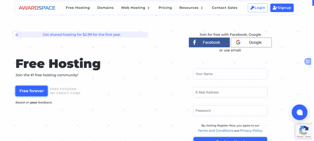 a screenshot of Awardspace hosting