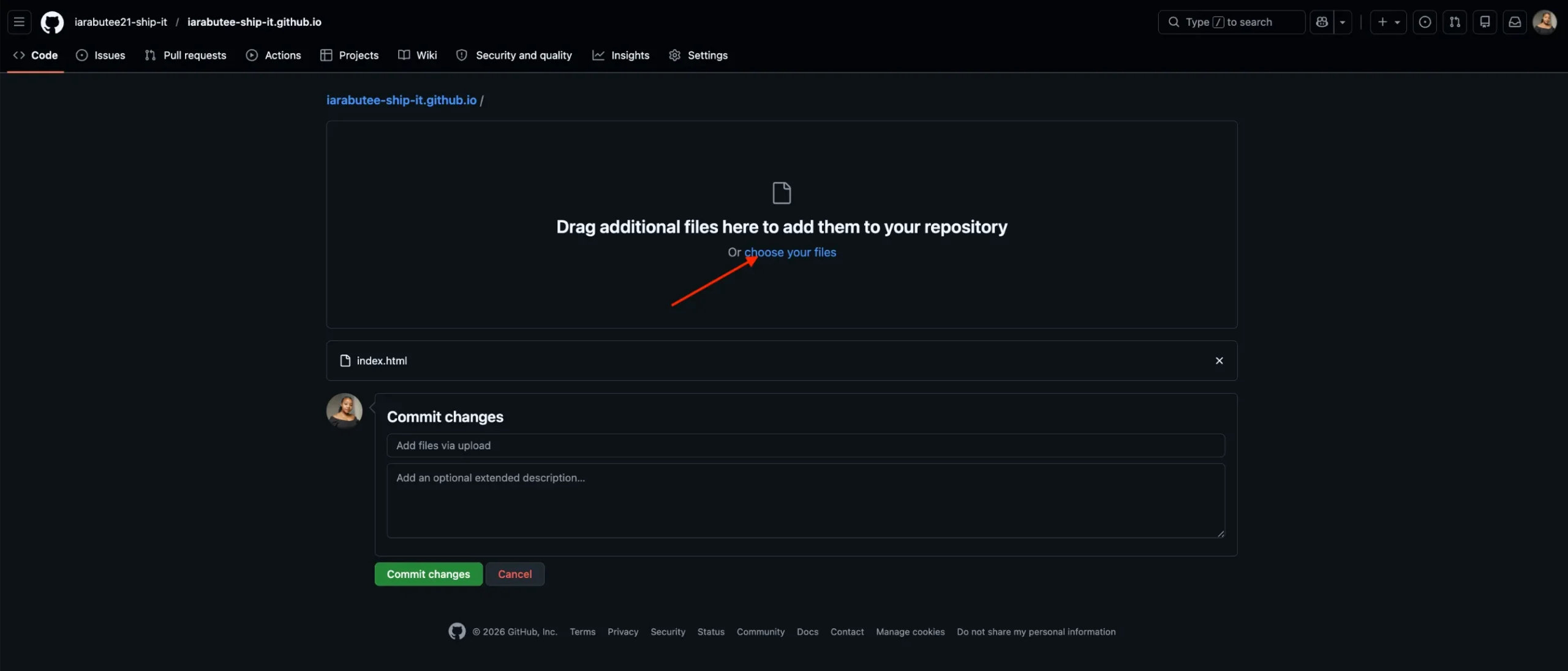 web hosting GitHub - index.html upload