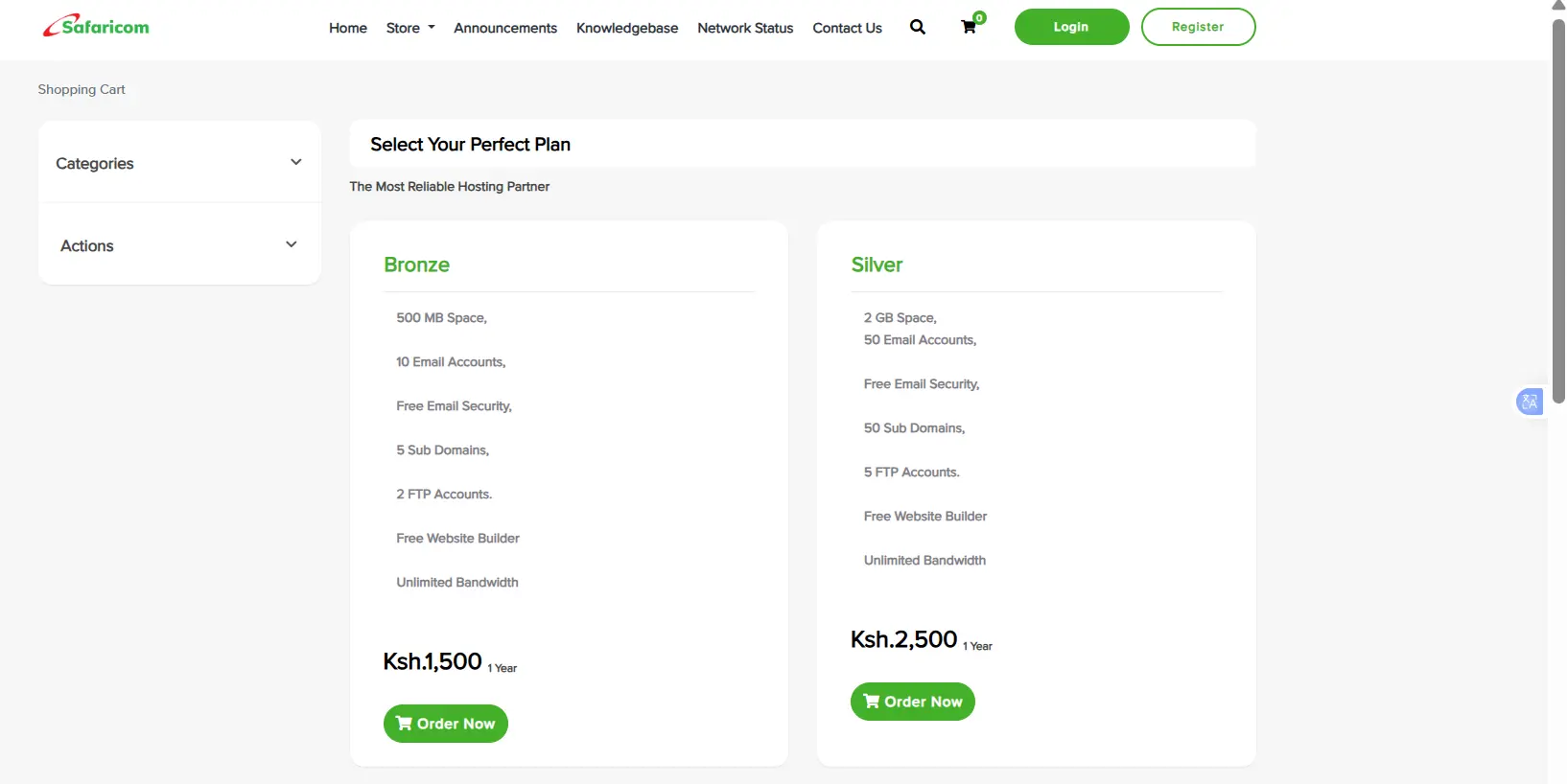 a screenshot of safaricom hosting plans