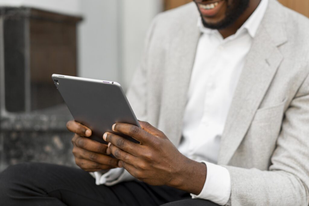 businessman looking tablet