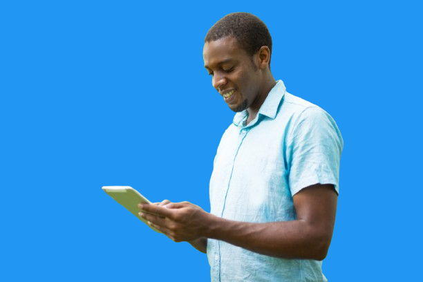 cheerful african american man using tablet interact social media removebg preview