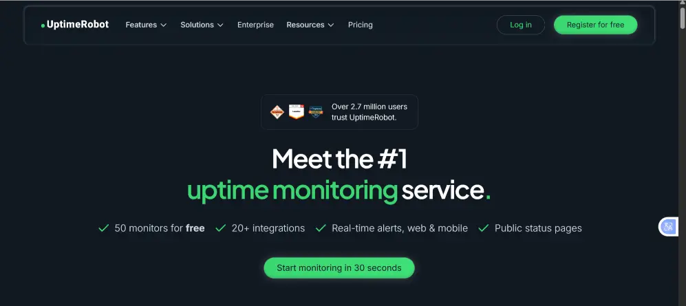 a screenshot of UptimeRobot server uptime monitoring dashboard