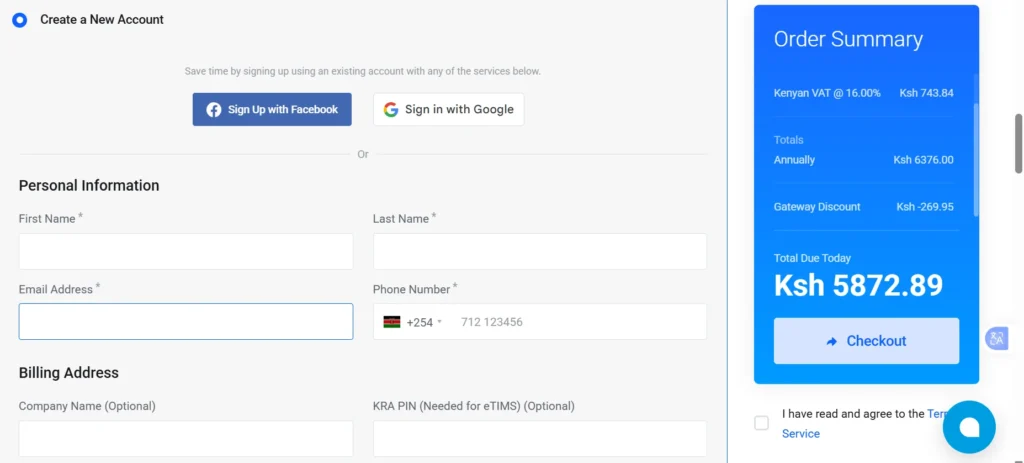 a screenshot of creation of accounts page