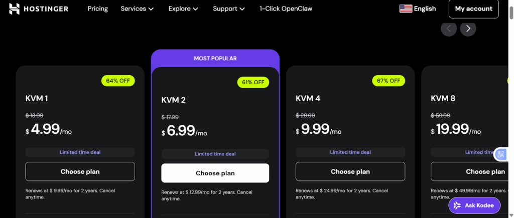 a screenshot of hostinger VPS hosting