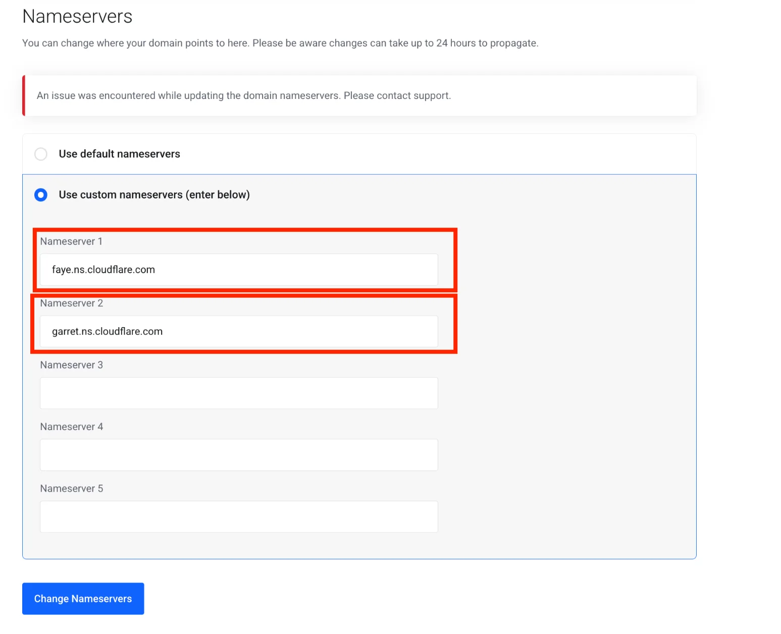 Changing domain name servers