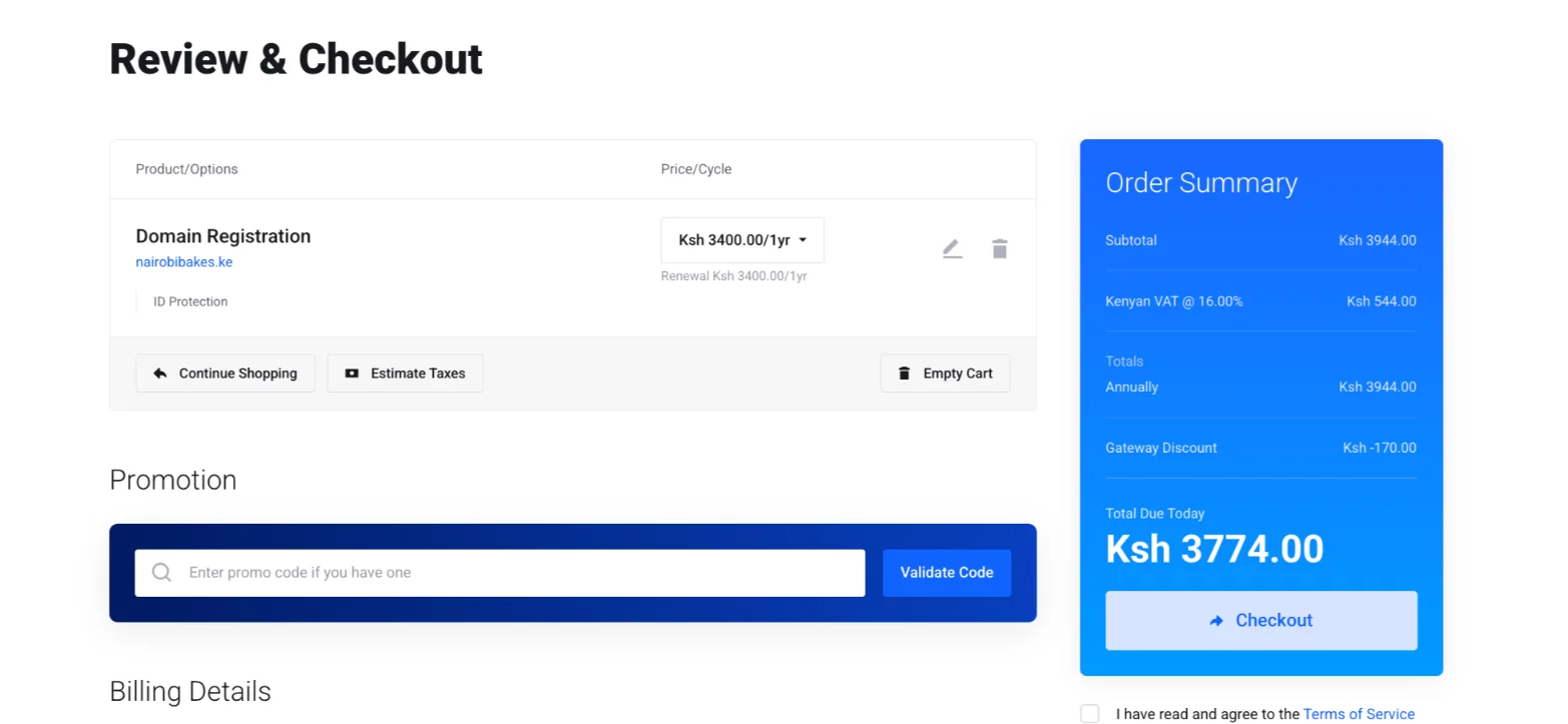 Review and Checkout screenshot