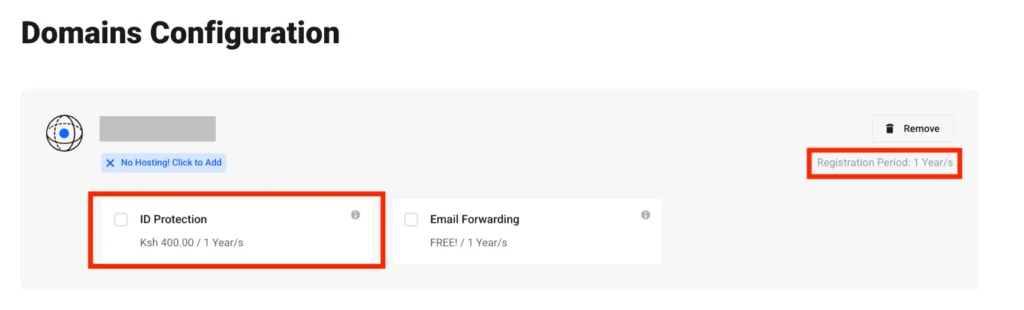 a screenshot of a section to add domain privacy