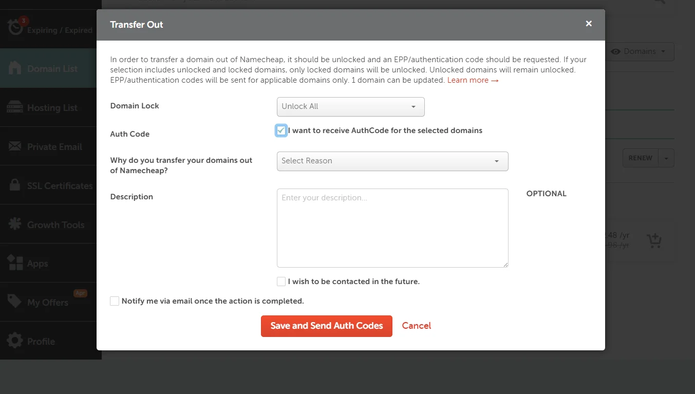 domain transfer checklist