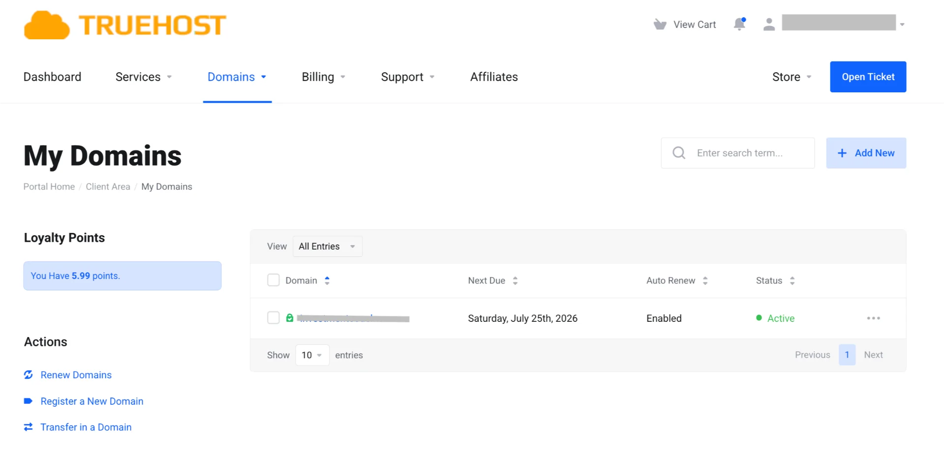 My Domains in Truehost Client Area