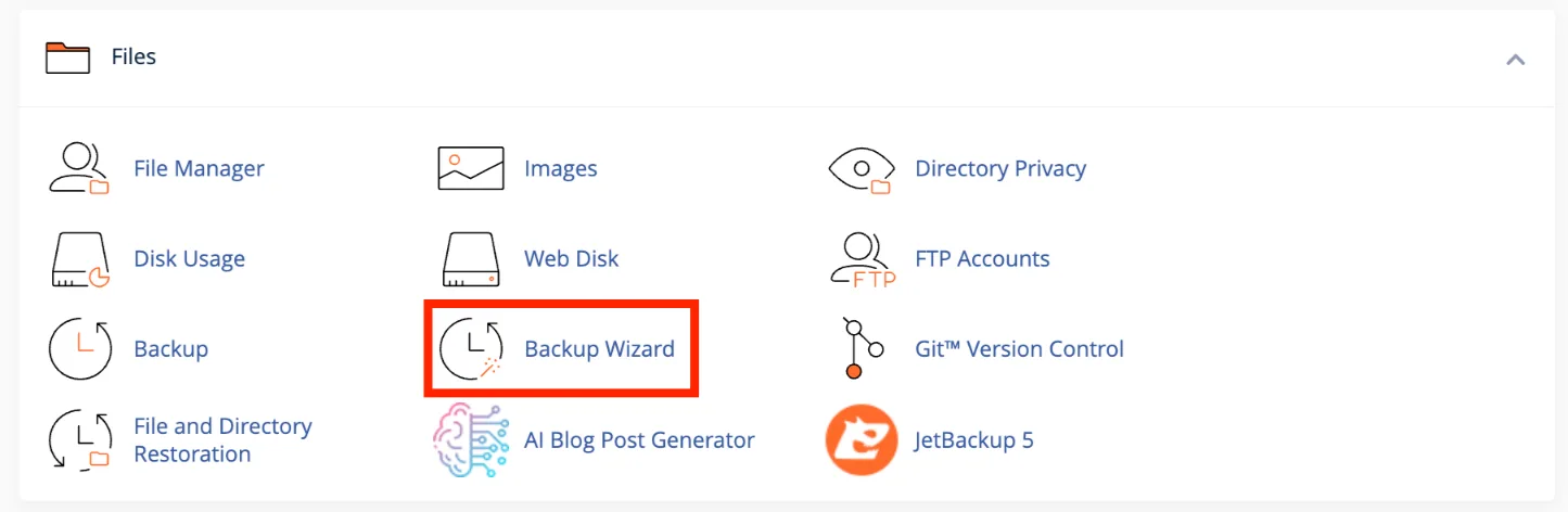 Cpanel - Files - Backup Wizard