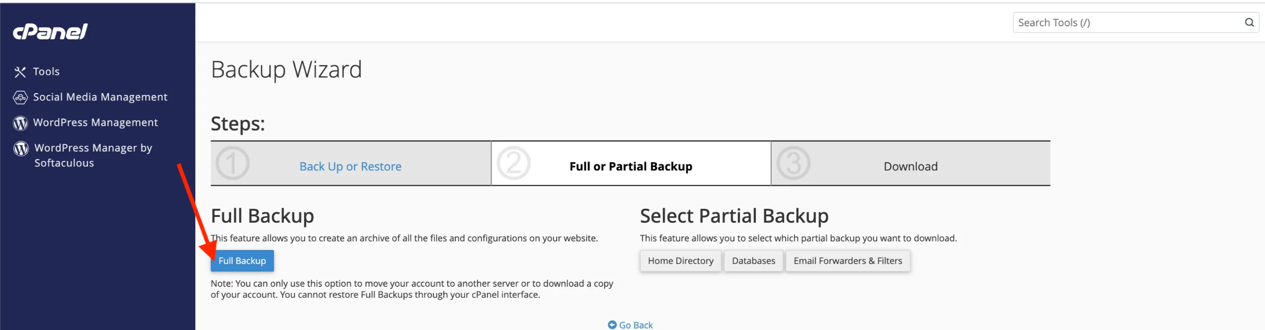 Cpanel Full Backup screenshot