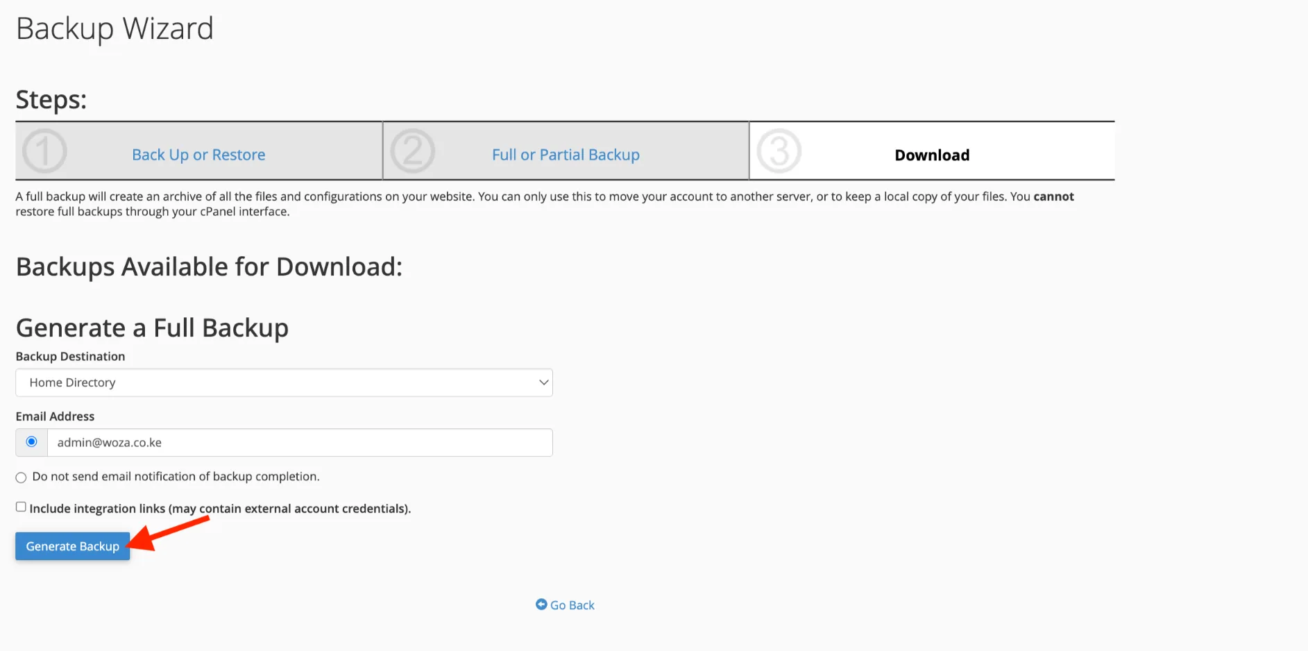 Cpanel Backup generation