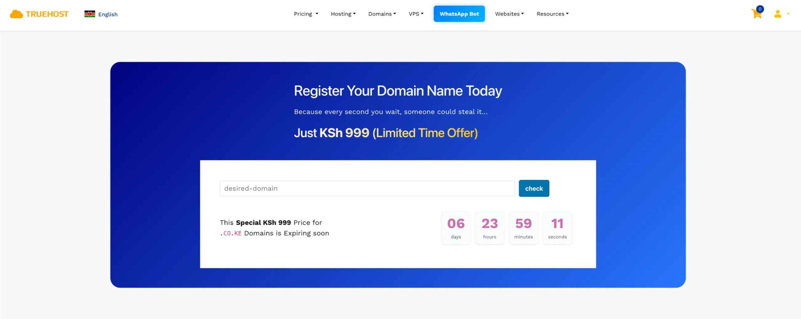 Truehost Domain search tool