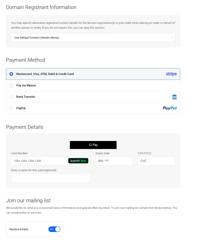 Payment Methods on Truehost