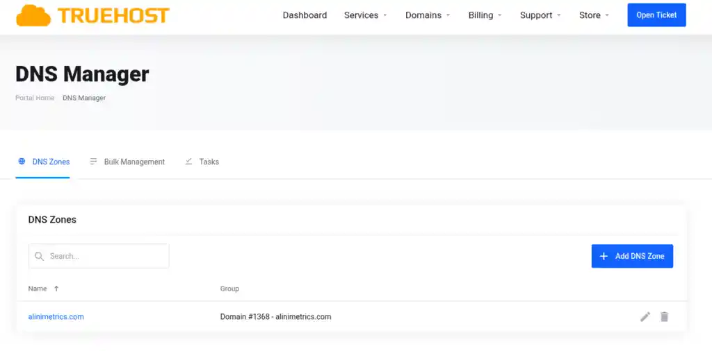 Screenshot of truehost dns manager