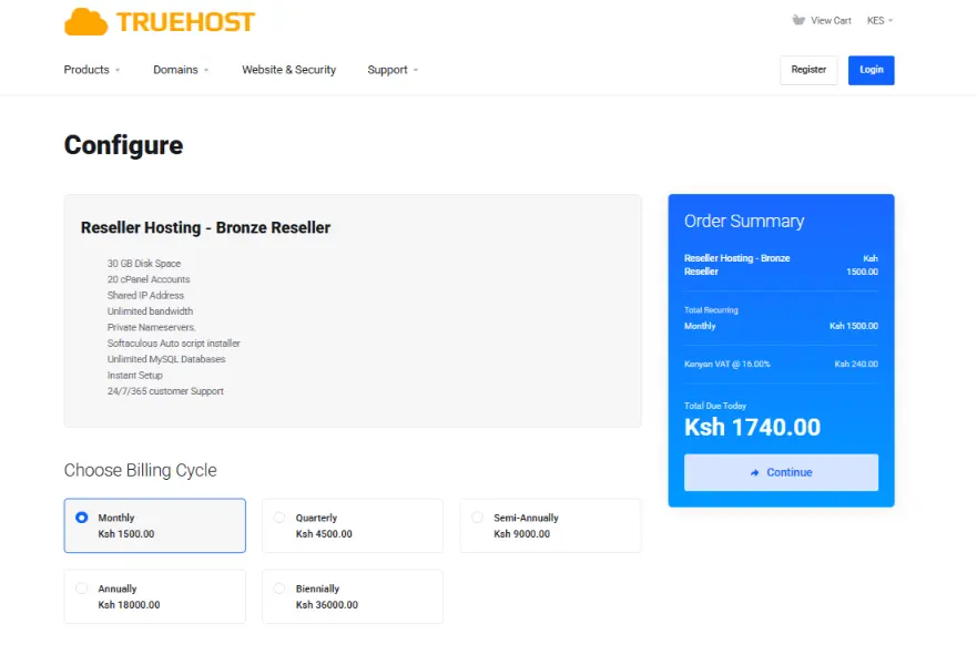 a screenshot of ac section of choosing the billing cycle