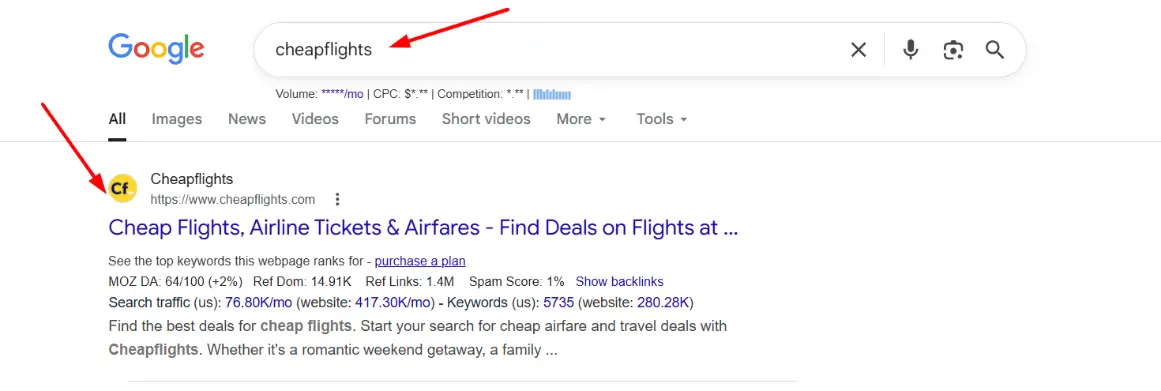 a screenshot showing a search for a particular service and then a result  