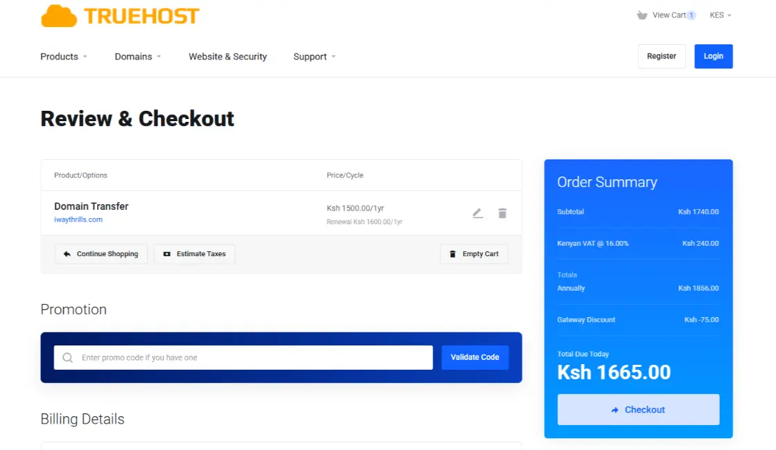 a screenshot of review and checkout step